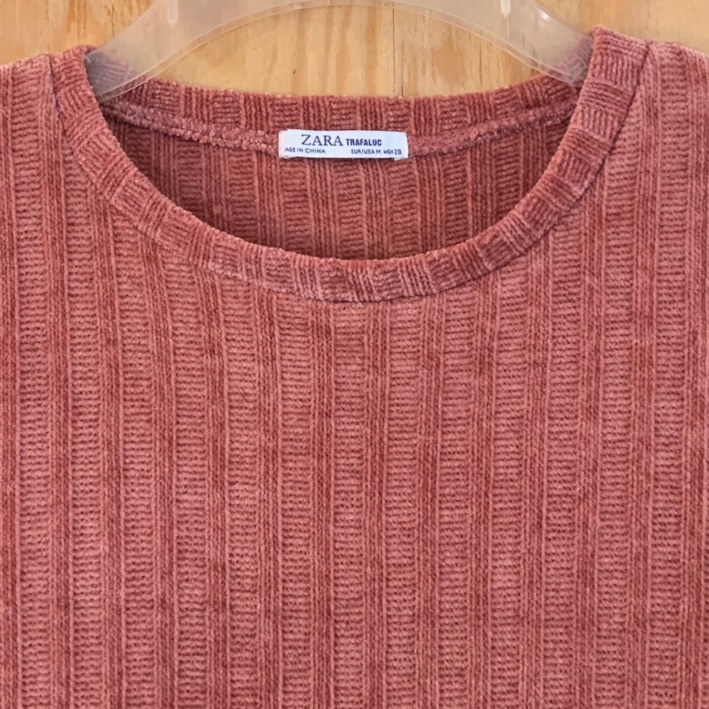 EUC Zara Chenille Textured Short Sleeve Crop Top M - Picture 9 of 13